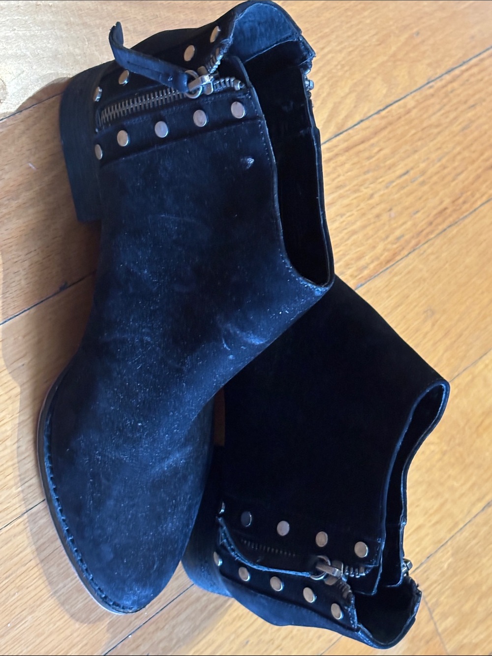 Vince Camuto Black Suede Studded Zip Booties